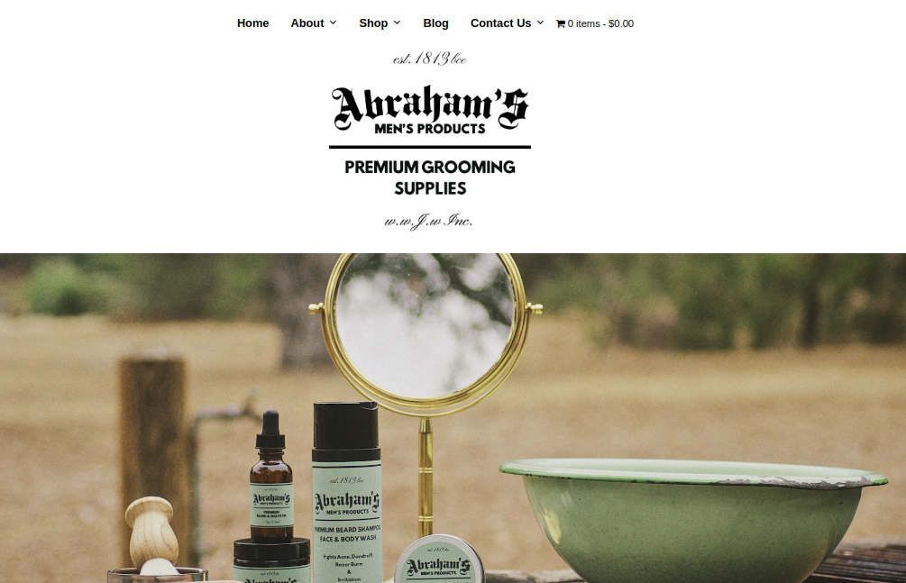 Screenshot of the original custom WordPress theme for Abraham’s Men’s Products Original Abraham’s Theme