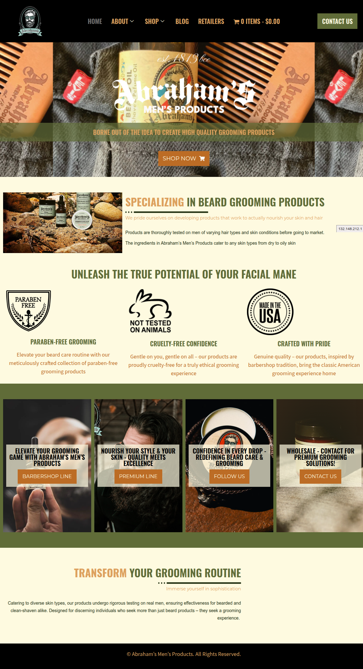 Modern Elementor homepage redesign for Abraham’s Men’s Products Homepage Redesign