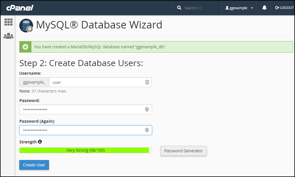 Create mySQL database